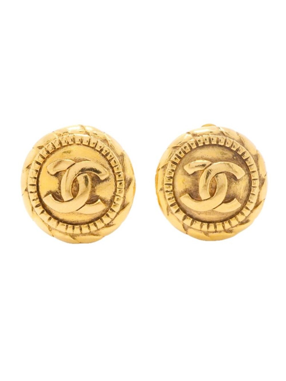 Chanel Earrings Vintage CC Logo Round Circle Gold Plated